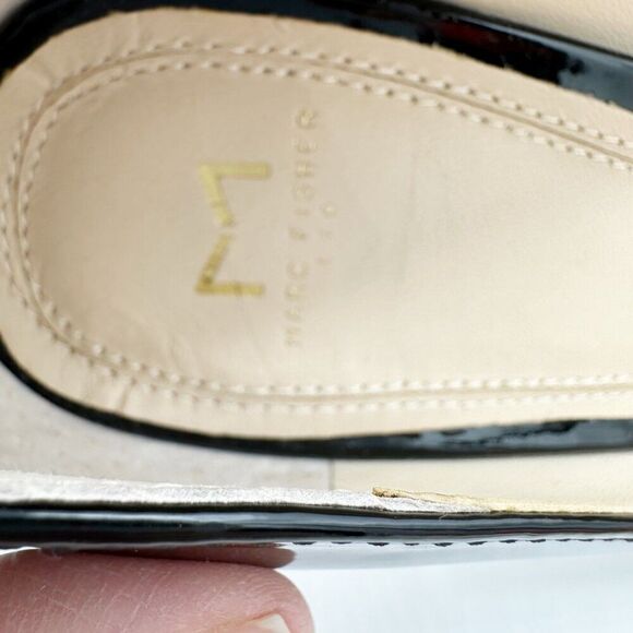 Marc Fisher Zala Black Patent Leather Poiinted Toe Pumps With Clear Acrylic Bloc - Picture 7 of 12